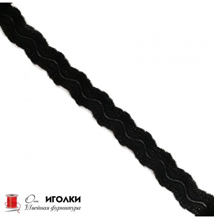 Кружево эластичное стрейч шир.3,5 см арт.TL367-1 цв.черный уп.20 м