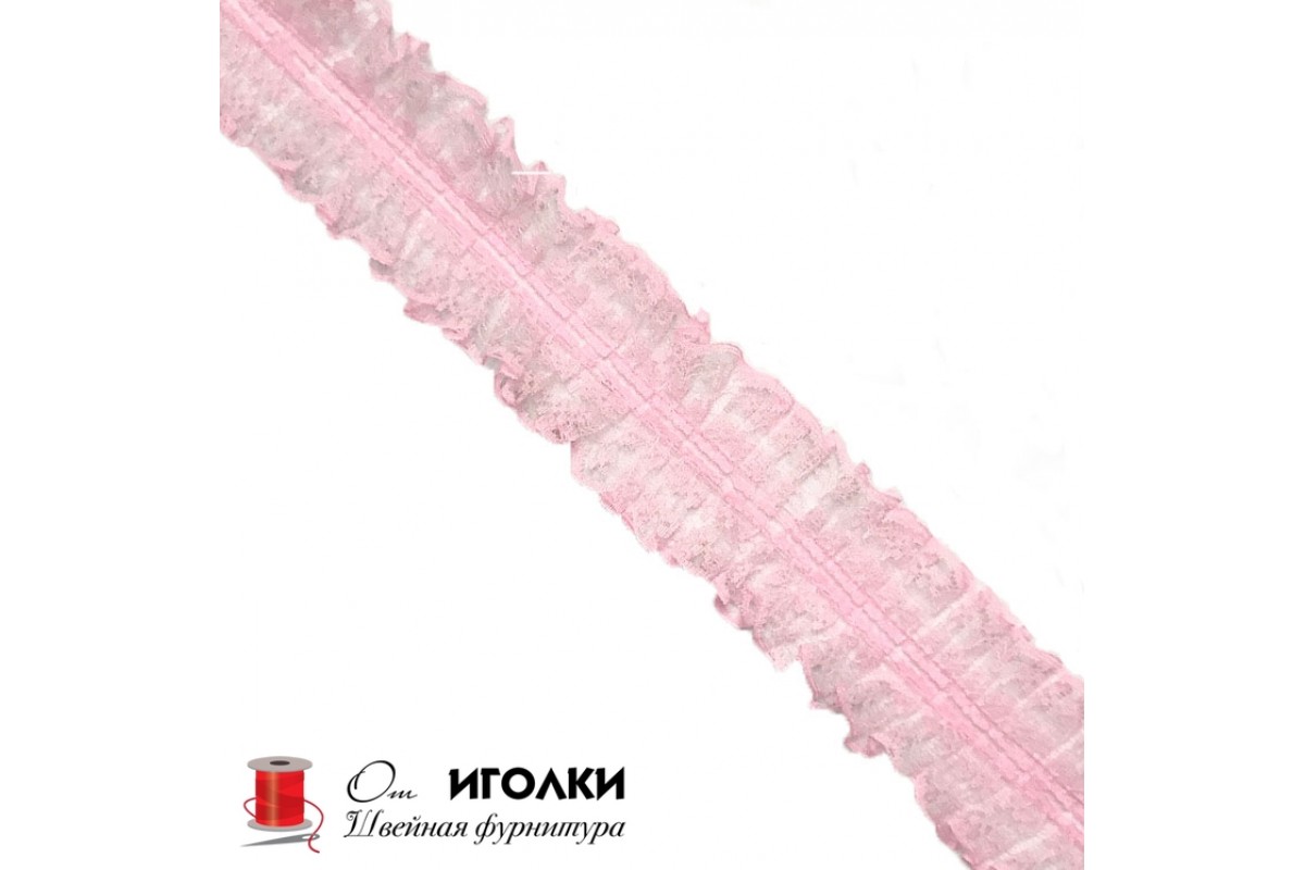 Рюш двухсторонняя шир.4 см (40 мм). арт.0284 цв.розовый уп.22,5 м.