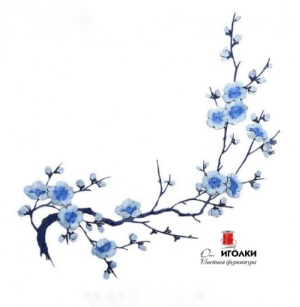 Термоаппликация на одежду Цветы ветка сакуры арт.3887-2 цв.синий уп.20 шт