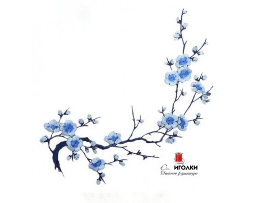 Аппликация термоклеевая цветы ветка сакуры арт.3887-2 цв.синий уп.20 шт