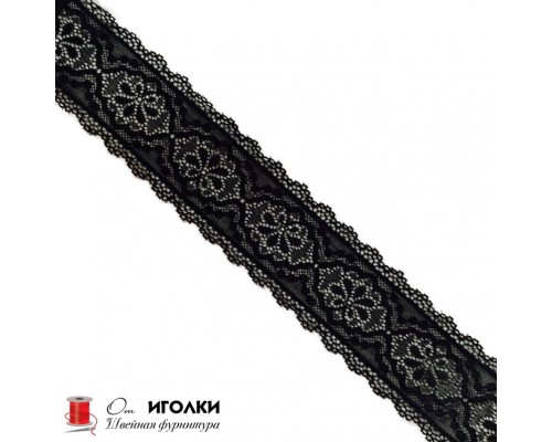 Кружево эластичное стрейч шир.6 см арт.LT13-1-2 цв.черный уп.10 м