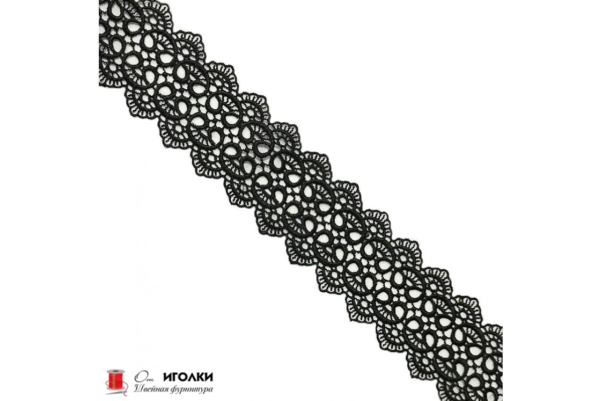 Кружево плетеное шир.6,5 см арт.LT10086-2-2 цв.черный уп.13,5 м