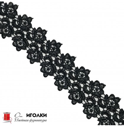 Кружево плетеное шир.4,5 см арт.Н224-9 цв.черный уп.13,5 м
