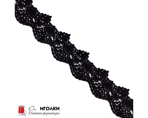 Кружево плетеное шир.4,5 см арт.S611-1 цв.черный уп.13,5 м