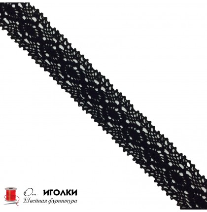 Кружево вязаное хлопковое шир.4,5 см арт.5605-1-3 цв.черный уп.91 м