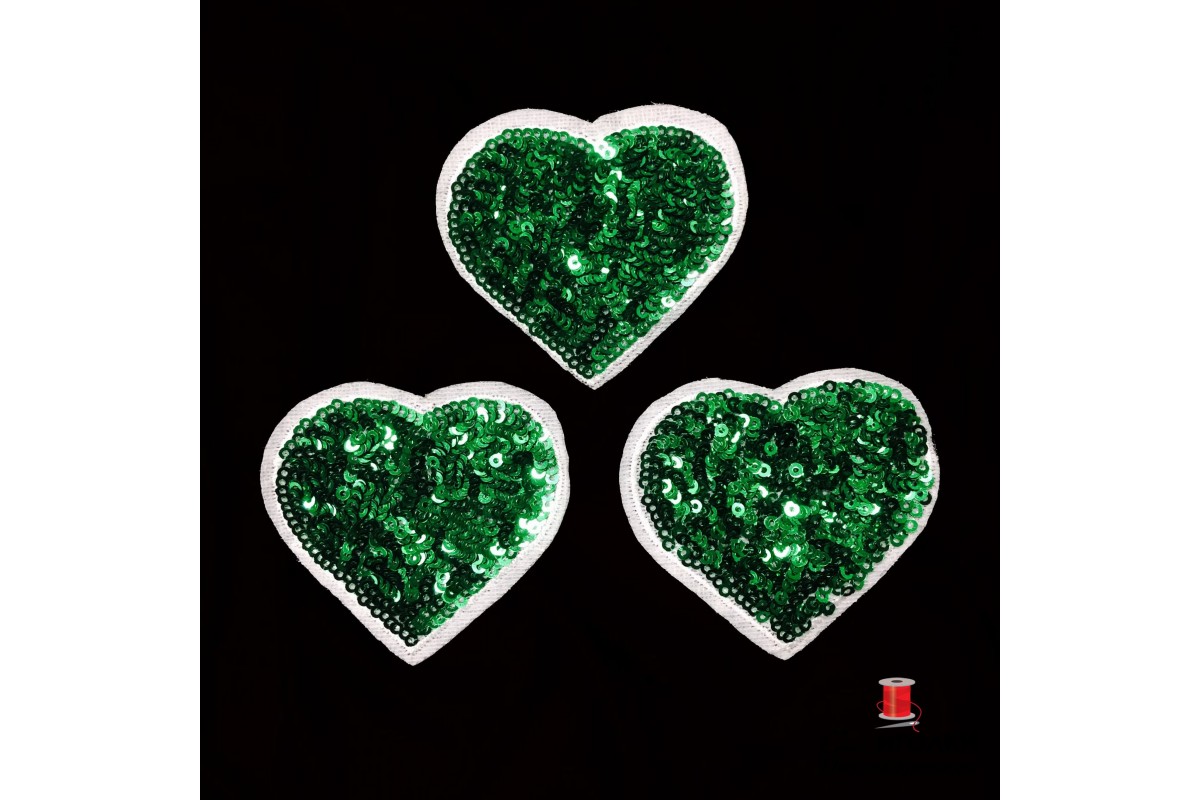 Аппликация термоклеевая с пайетками сердце арт.М5632 цв.зеленый уп.25 шт