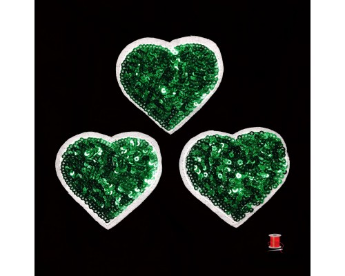 Аппликация термоклеевая с пайетками сердце арт.М5632 цв.зеленый уп.25 шт