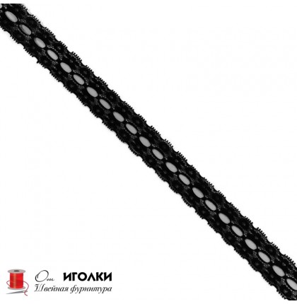 Кружево эластичное стрейч шир.2,5 см арт.TL340-1 цв.черный уп.20 м