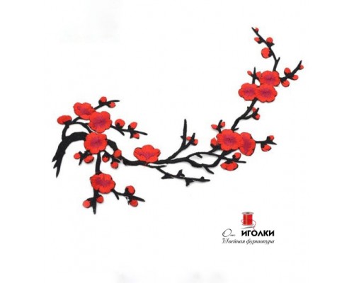 Аппликация термоклеевая цветы ветка сакуры арт.3887-3 цв.красный уп.20 шт