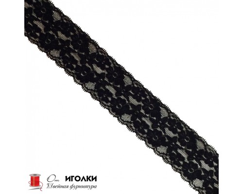 Кружево эластичное стрейч шир.6 см арт.LT8620-2 цв.черный уп.10 м