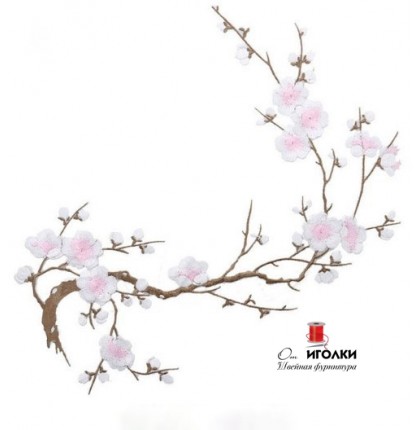 Аппликация термоклеевая цветы ветка сакуры арт.3887-4 цв.белый уп.20 шт