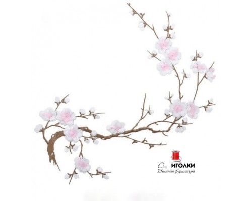 Аппликация термоклеевая цветы ветка сакуры арт.3887-4 цв.белый уп.20 шт
