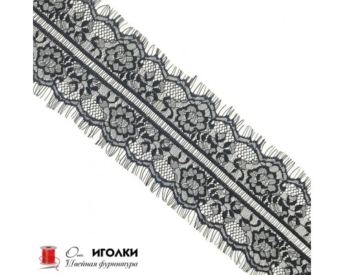 Кружево французское шантильи реснички шир.11 см арт.LT60011-2 цв.черный уп.30 м