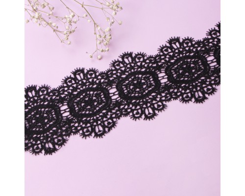 Кружево плетеное шир.10 см арт.TJ21-10 цв.черный уп.13,5 м