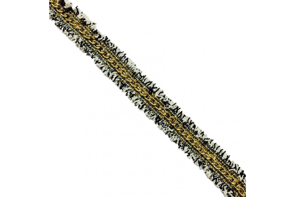 Тесьма пришивная с цепочкой шир.2 см (20 мм). арт.8798 цв.черно-бежевый уп.9,14 м.