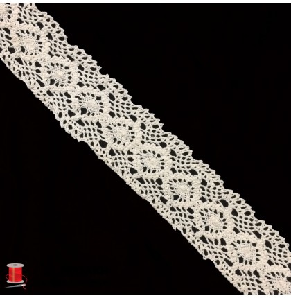 Кружево вязаное хлопковое шир.4,3 см арт.5605-1-2 цв.бежевый уп.91 м