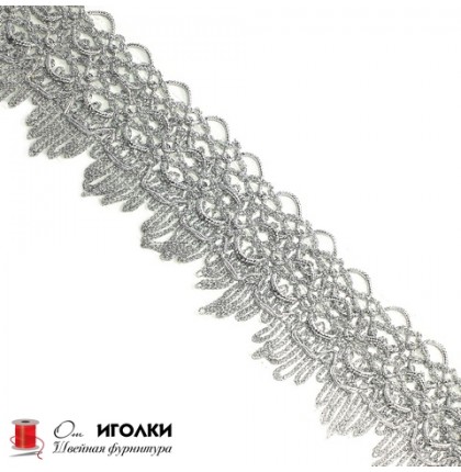 Тесьма металлизированная шир.6 см (60 мм) арт.8083-2 цв.серебро уп.13,5 м