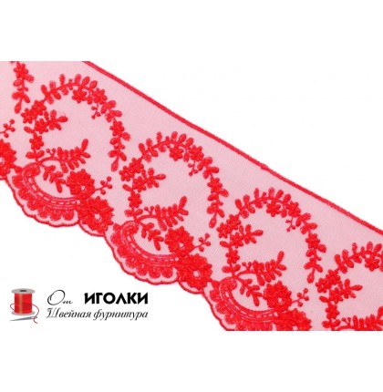 Кружево на сетке шир.11 см арт.TJ-30535-5 цв.красный уп.13,5 м
