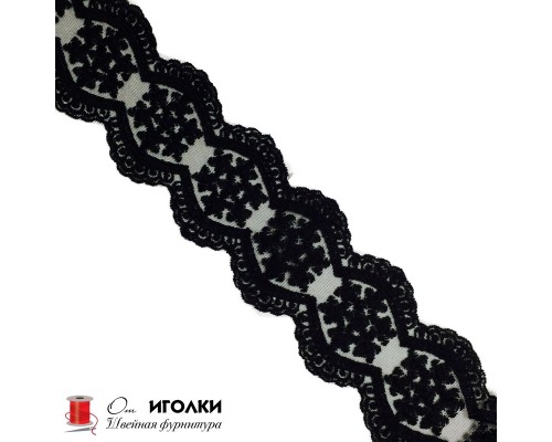 Кружево плетеное шир.7,5 см арт.AAE115-1 цв.черный уп.13,5 м