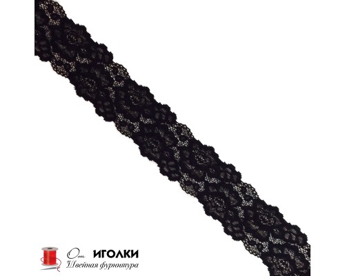 Кружево эластичное стрейч шир.5 см арт.LTJX002-1 цв.черный уп.10 м
