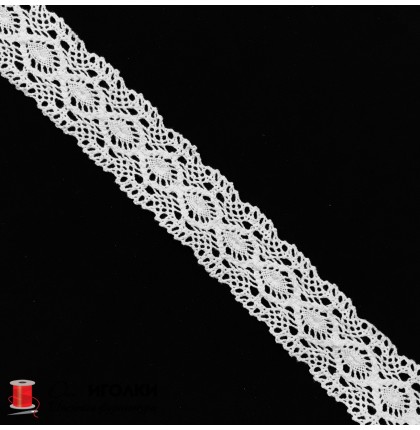 Кружево вязаное хлопковое шир.4,3 см арт.5605-1-1 цв.белый уп.91 м