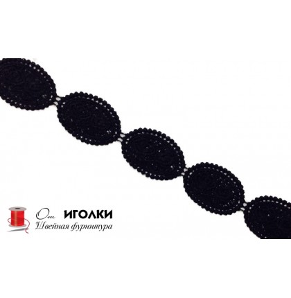 Кружево плетеное шир.3,5 см арт. LT-11-1 цв.черный уп.13,5 м