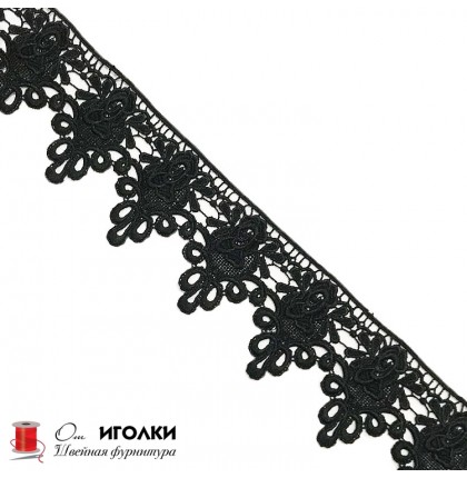 Кружево плетеное шир.7,5 см арт.S694-4 цв.черный уп.13,5 м