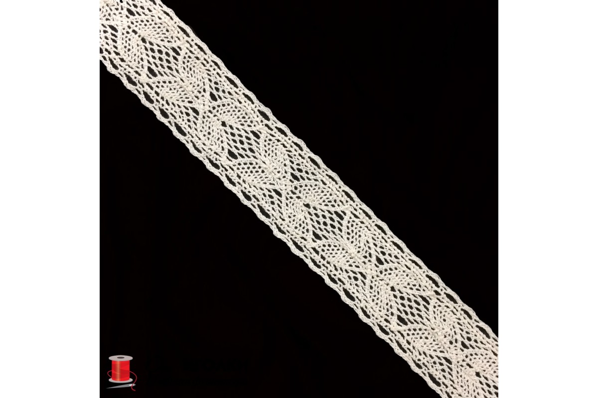 Кружево вязаное хлопковое шир.4,5 см арт.5107-8-1 цв.бежевый уп.91 м